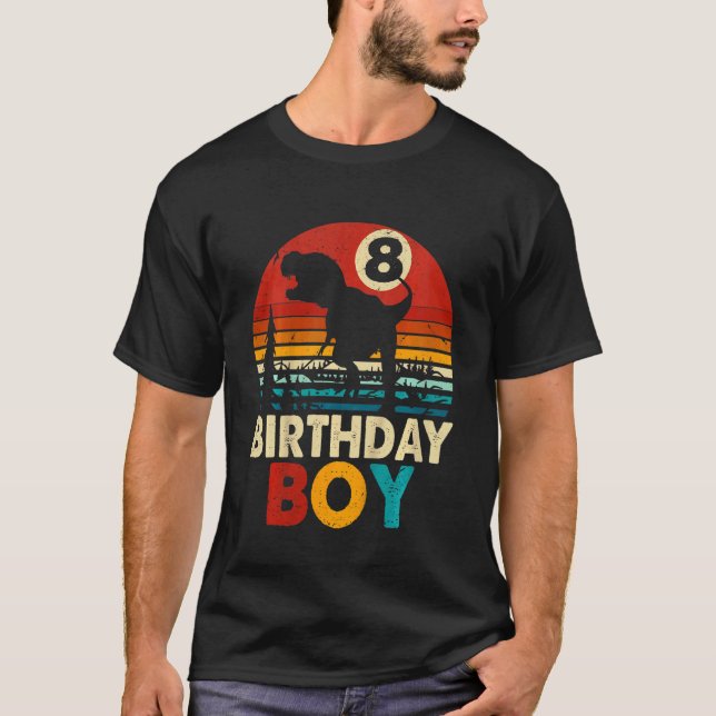 Kids  8th Birthday Boys Dinosaur Rex 8 Years Old B T-Shirt (Front)