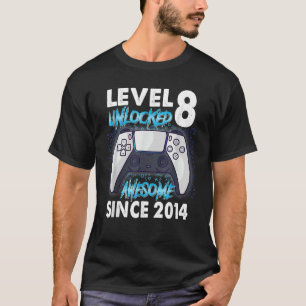 Kids 8th Birthday Boys Level 8 Unlocked Awesome 2 T-Shirt