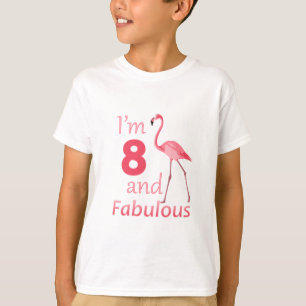 Kids 8th Birthday Cute Pink Flamingo T-Shirt