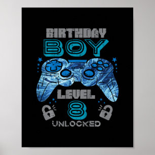 Kids 8th Birthday Gamer Level 8 Unlocked Video Gam Poster
