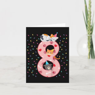 Kids 8th Birthday Girl Cute Cat Outfit 8 Years Old Card