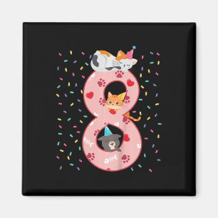 Kids 8th Birthday Girl Cute Cat Outfit 8 Years Old Magnet