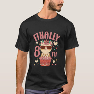 Kids 8th Birthday Girls Cute Cat Outfit 8 Years Ol T-Shirt