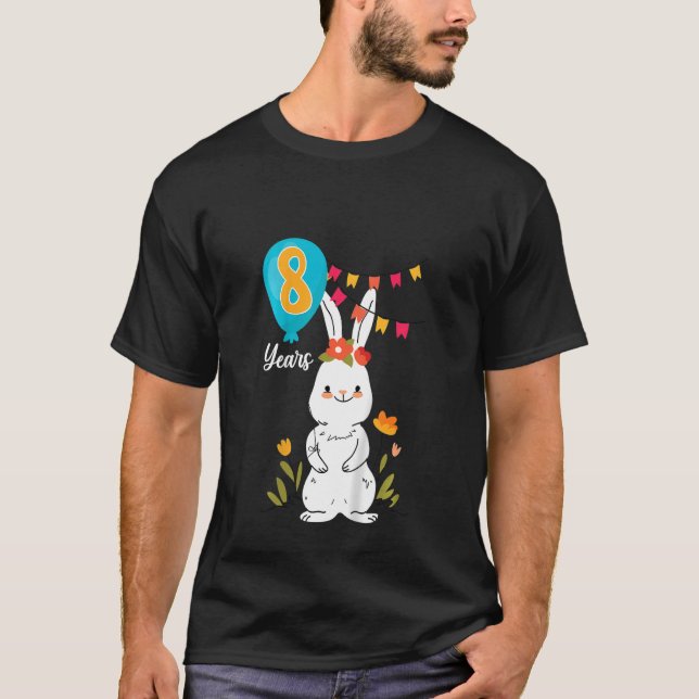 Kids 8th Birthday Party 8 Years Bunny Rabbit Flowe T-Shirt (Front)
