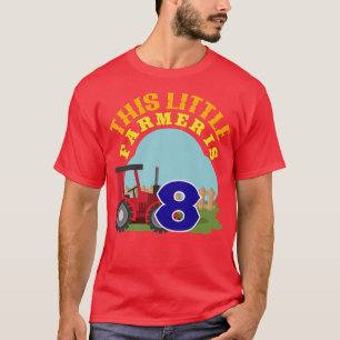 Kids 8th Birthday This Little Farmer Is 8 Farm Tra T-Shirt