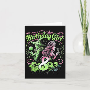 Kids 8th Birthday Witch Pink And Green 8 Years Old Card