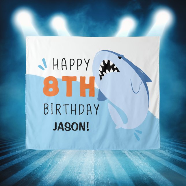 Kids 8th Shark Birthday Backdrop Custom Tapestry (Kids 8th Shark Birthday Backdrop Custom
)