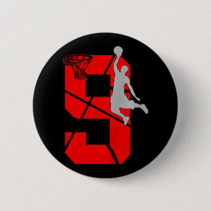 Kids 9 Year Old 9th Basketball Birthday PartyTheme 6 Cm Round Badge