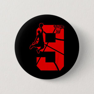 Kids 9 Year Old 9th Basketball Birthday PartyTheme 6 Cm Round Badge