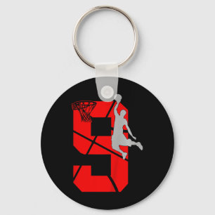 Kids 9 Year Old 9th Basketball Birthday PartyTheme Key Ring
