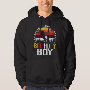 Kids 9 Year Old Dinosaur Trex 9th Birthday Boy Awe Hoodie