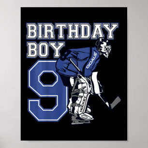 Kids 9 Year Old Ice Hockey Goalie Themed Birthday Poster