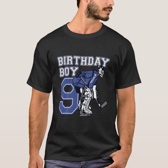 Kids 9 Year Old Ice Hockey Goalie Themed Birthday T-Shirt (Front)