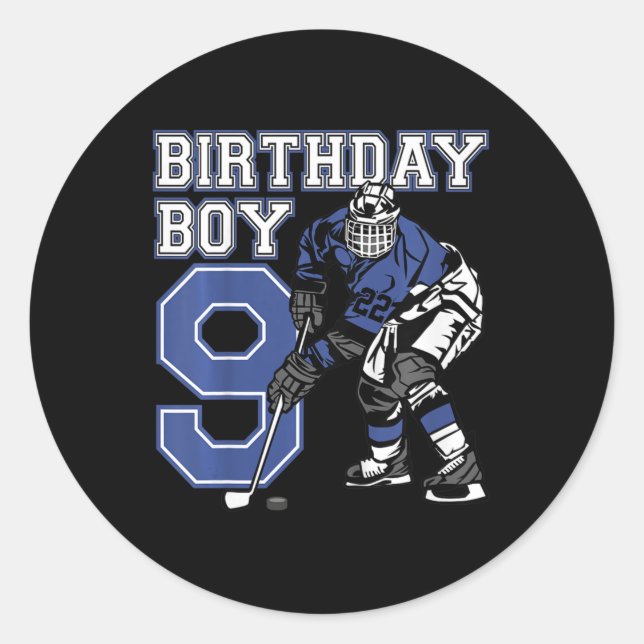 Kids 9 Year Old Ice Hockey Themed Birthday Party 9 Classic Round Sticker (Front)