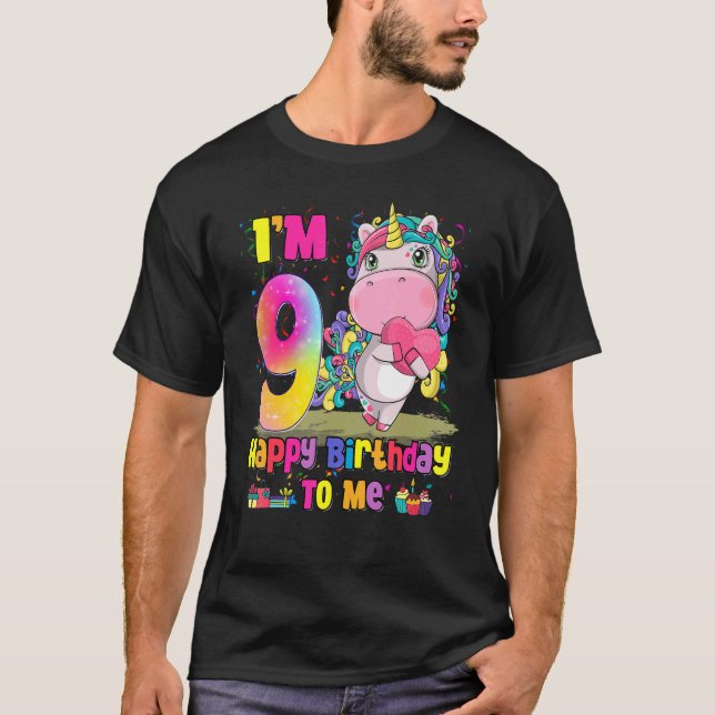 Kids 9 Years Old  9th Birthday Girl Princess Unico T-Shirt (Front)