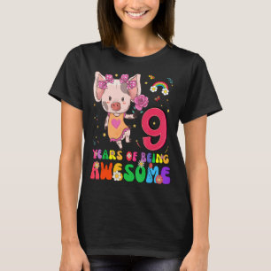 Kids 9 Years Old Teens 9th Birthday Boys Girls Awe T-Shirt