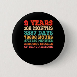 Kids 9th Birthday 9 Years Old Vintage Retro 6 Cm Round Badge
