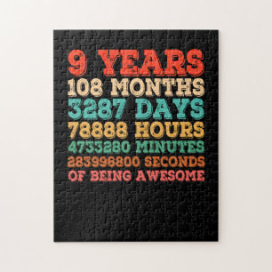 Kids 9th Birthday 9 Years Old Vintage Retro Jigsaw Puzzle