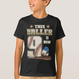 Kids 9th Birthday Baseball Boy Nine Year Old T-Shirt