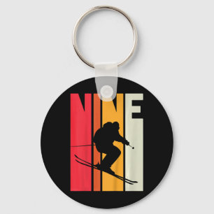 Kids 9th Birthday Boy Retro Ski Lover Skier 9 Year Key Ring