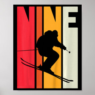 Kids 9th Birthday Boy Retro Ski Lover Skier 9 Year Poster