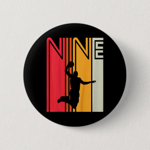 Kids 9th Birthday Bysketbyll Lover 9 Years Old Ret 6 Cm Round Badge