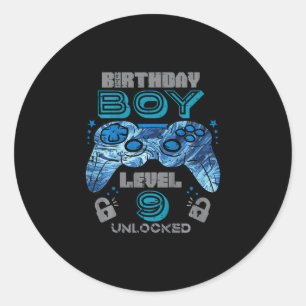 Kids 9th Birthday Gamer Level 9 Unlocked Video Gam Classic Round Sticker