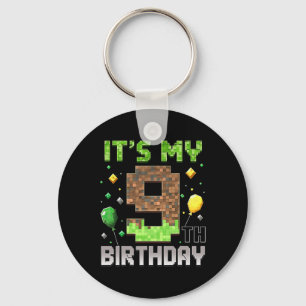 Kids 9th Birthday Gamer Pixel 9 Years Old Video Ga Key Ring