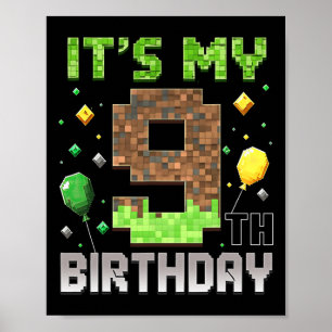 Kids 9th Birthday Gamer Pixel 9 Years Old Video Ga Poster