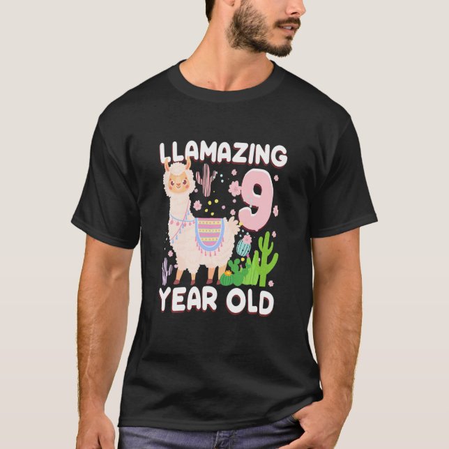 Kids 9th Birthday Gift 9 Years Old And Llamazing L T-Shirt (Front)