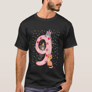 Kids 9th Birthday Girl Cute Cat Outfit 9 Years Old T-Shirt