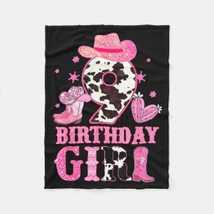 Kids 9th Birthday Girl Rodeo Western Cowgirl Birth Fleece Blanket