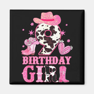 Kids 9th Birthday Girl Rodeo Western Cowgirl Birth Magnet