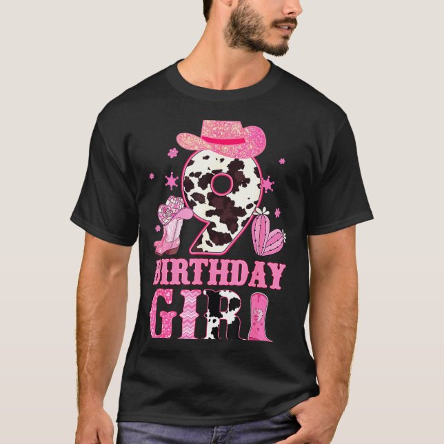 Kids 9th Birthday Girl Rodeo Western Cowgirl Birth T-Shirt (Front)
