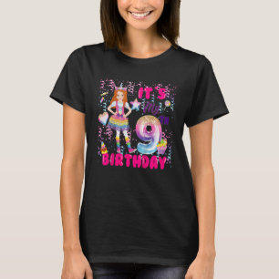 Kids 9th Birthday Girls 9 Yr Red Haired 9th B Day T-Shirt