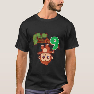 Kids 9th Birthday Party 9 Years Monkey Ape Zoo Ani T-Shirt