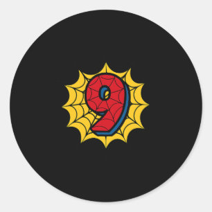 Kids 9th Birthday Spider Theme Party 9 Year Old Bo Classic Round Sticker