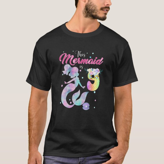 Kids 9th Birthday  This Mermaid Is 9 Girl  9 Year  T-Shirt (Front)