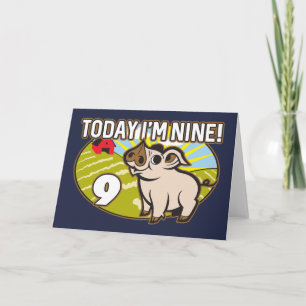 Kid's 9th Birthday Today I'm Nine! Cute Pig Card