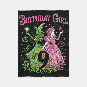 Kids 9th Birthday Witch Pink And Green 9 Years Old Fleece Blanket