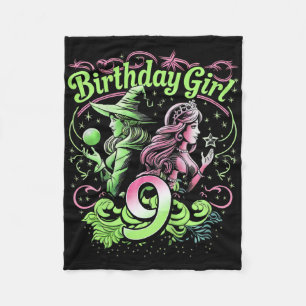 Kids 9th Birthday Witch Pink And Green 9 Years Old Fleece Blanket