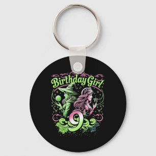 Kids 9th Birthday Witch Pink And Green 9 Years Old Key Ring