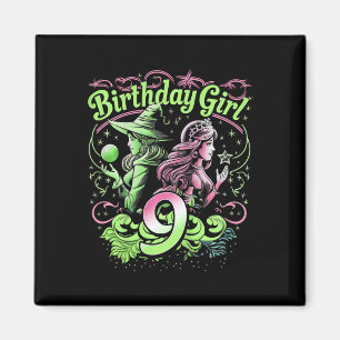 Kids 9th Birthday Witch Pink And Green 9 Years Old Magnet