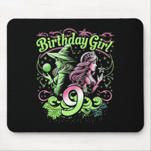 Kids 9th Birthday Witch Pink And Green 9 Years Old Mouse Pad