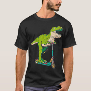 Kids A cool Dinosaur on a Scooter Funny Tyrannosau T-Shirt