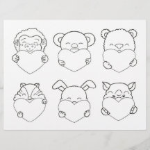 Kids Activity Animal Cartoon Hearts Colouring Page