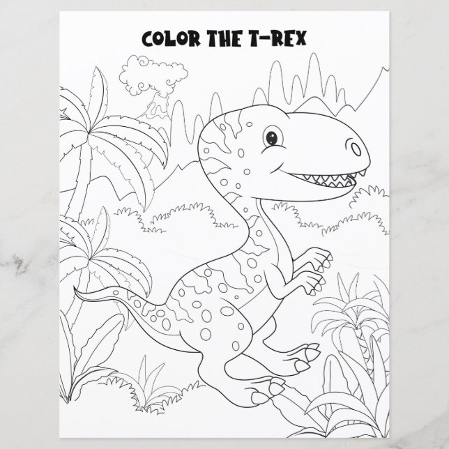 Kids Activity Fun T-Rex Dinosaur Colouring Page (Front)