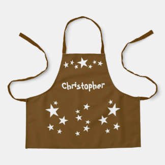 Kid's add name stars white brown apron
