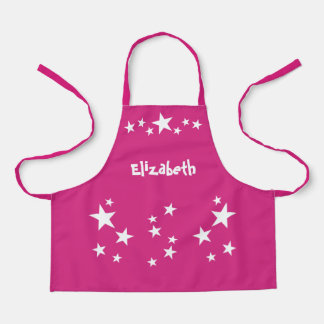 Kid's add name stars white pink apron