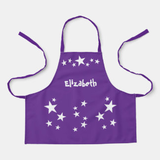 Kid's add name stars white purple apron